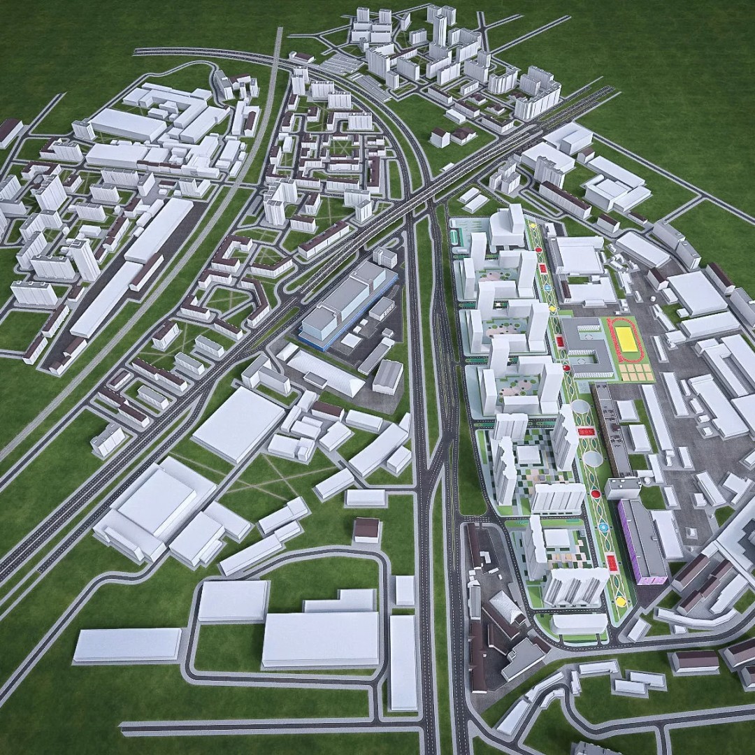 Urban Area 3D Model – Low Poly Cityscape Asset, FBX, Game Ready - View 4
