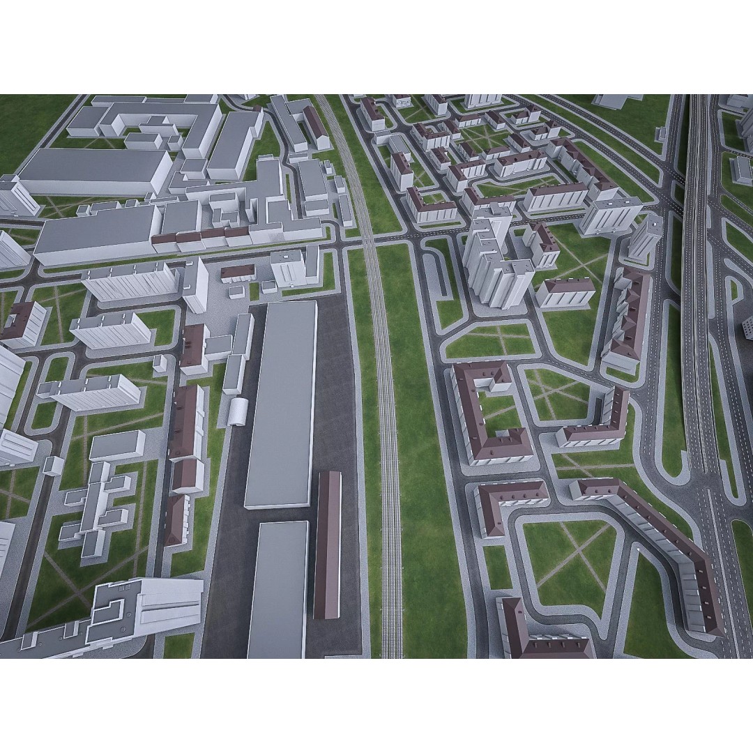 Urban Area 3D Model – Low Poly Cityscape Asset, FBX, Game Ready - View 6