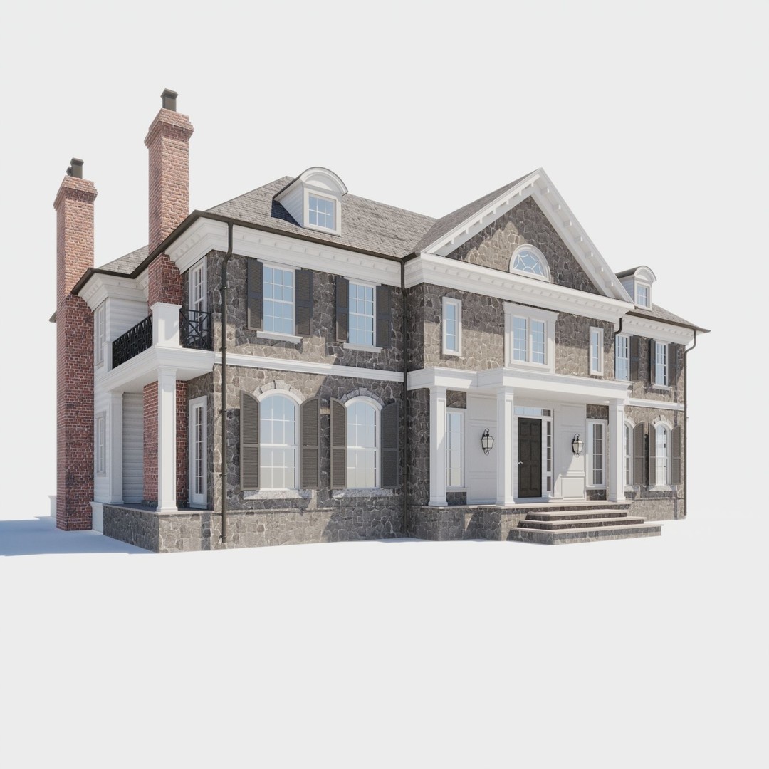 House Set 3D Model – Collection of 10 Buildings, FBX Format - View 17