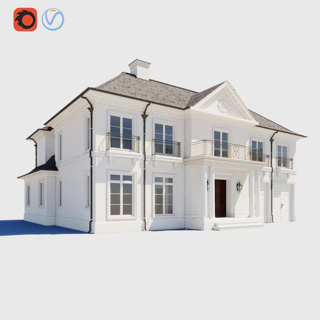 House Set 3D Model – Collection of 10 Buildings, FBX Format - View 7