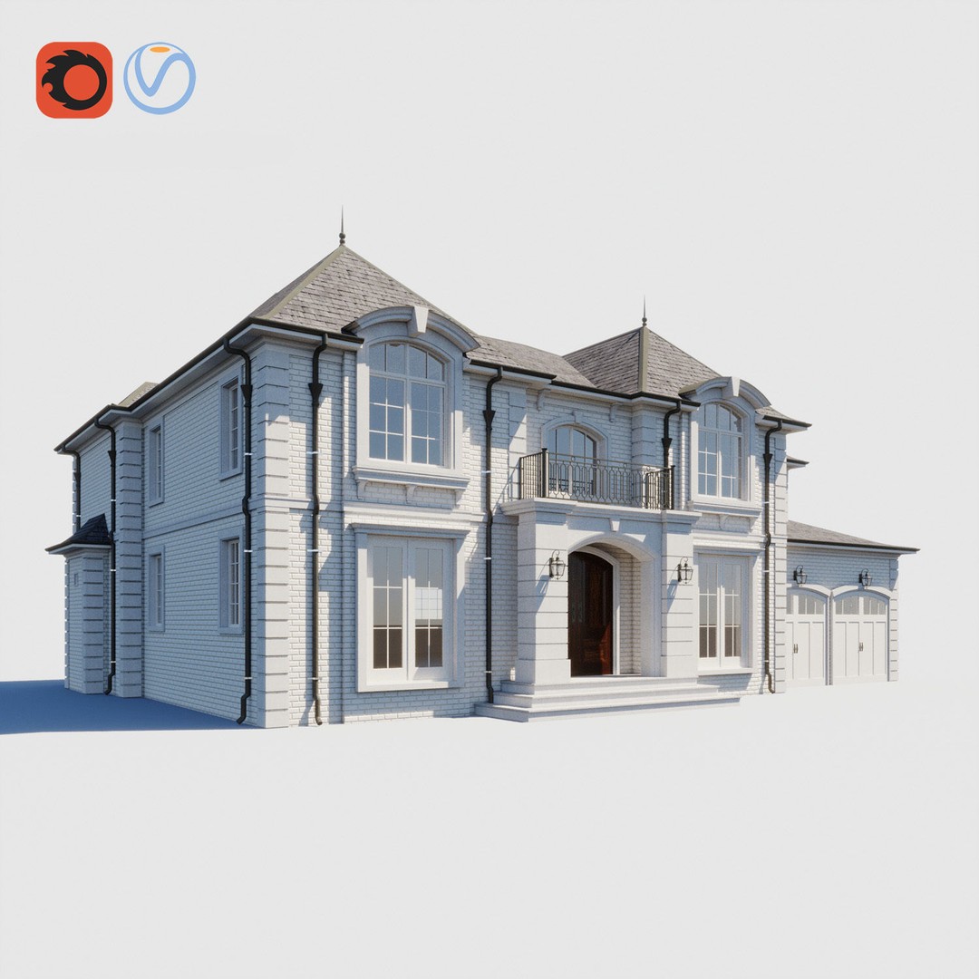 House Set 3D Model – Collection of 10 Buildings, FBX Format - View 9