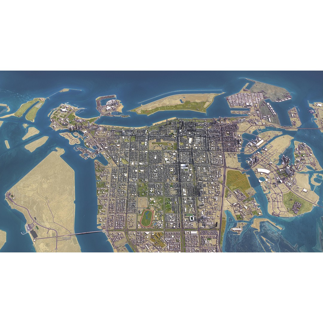 Abu Dhabi 3D Model – Low-Poly Cityscape with Realistic Textures, FBX - View 11