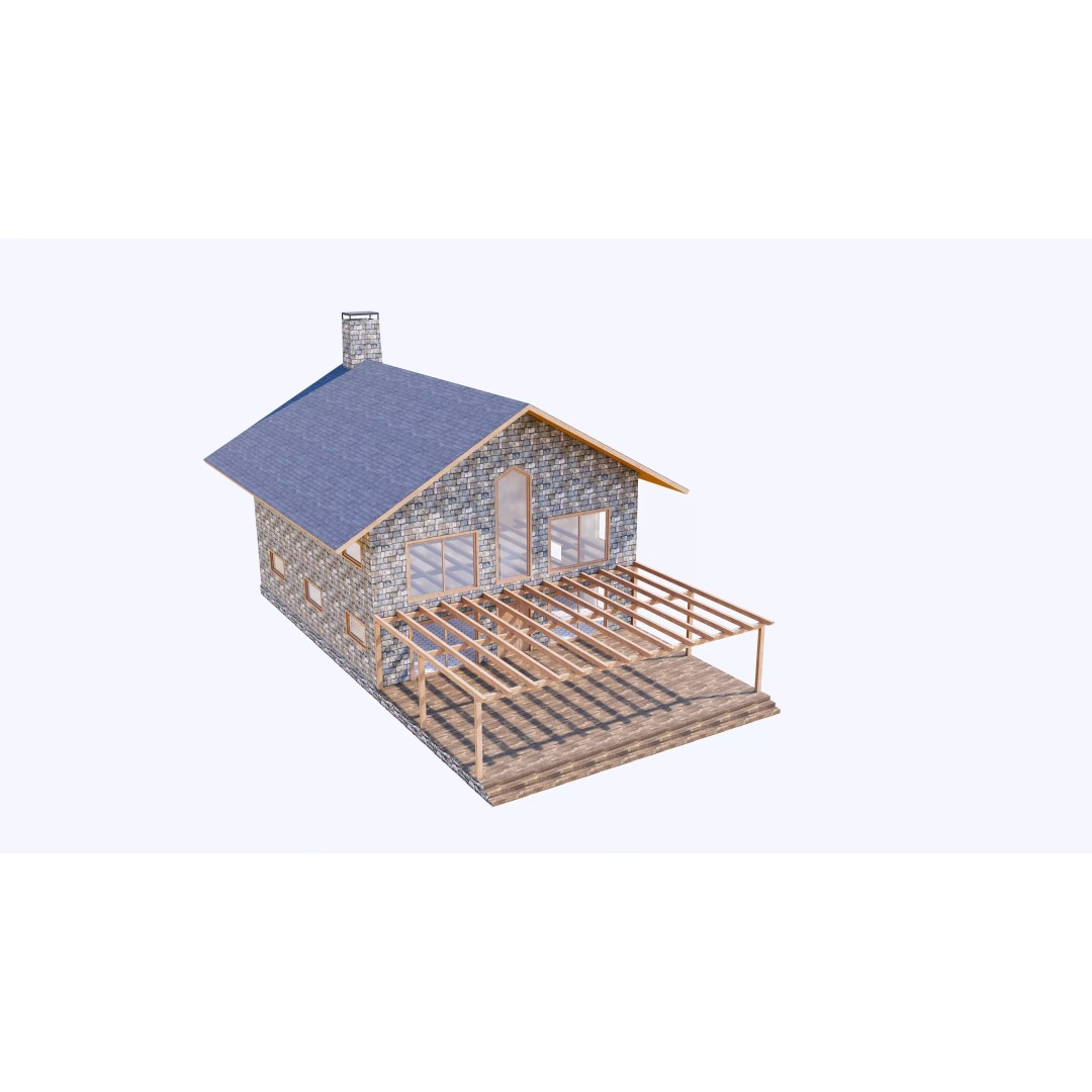 Townhouse 3D Model – Low Poly Exterior Asset, FBX, OBJ - View 3