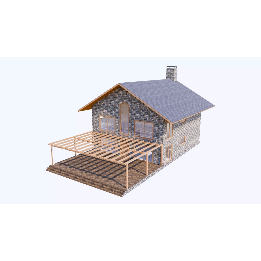 Townhouse 3D Model – Low Poly Exterior Asset, FBX, OBJ - View 4