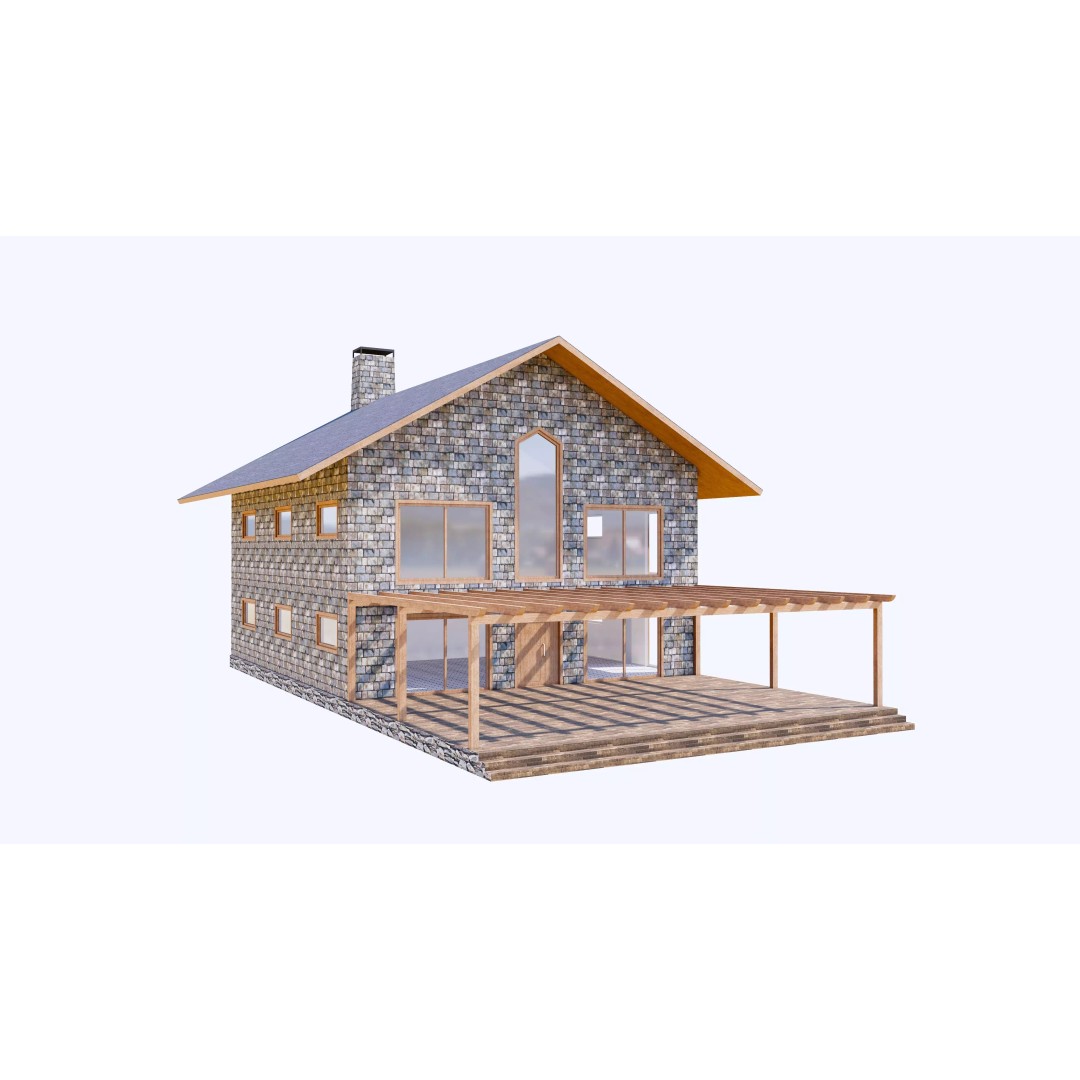 Townhouse 3D Model – Low Poly Exterior Asset, FBX, OBJ - View 9
