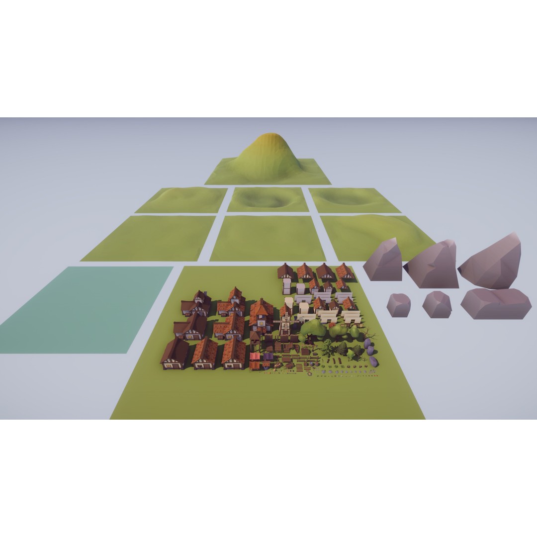 Medieval Village 3D Model – Low Poly Game Asset with 219 Prefabs