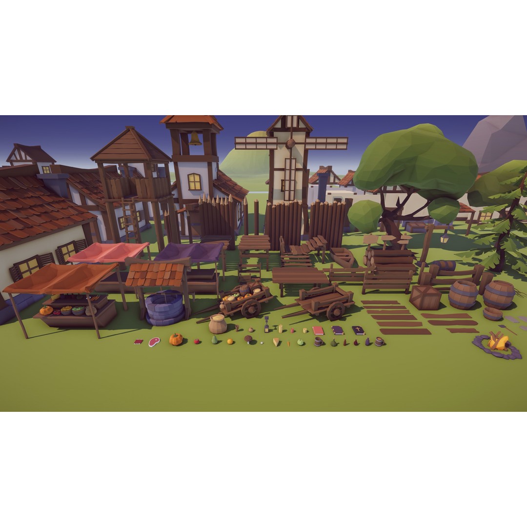 Medieval Village 3D Model – Low Poly Game Asset with 219 Prefabs - View 10
