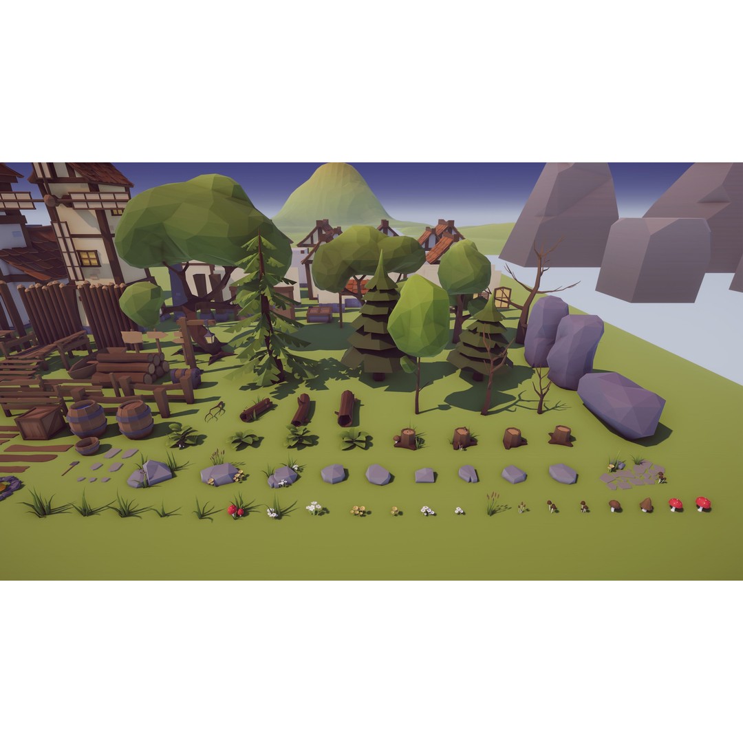 Medieval Village 3D Model – Low Poly Game Asset with 219 Prefabs - View 13