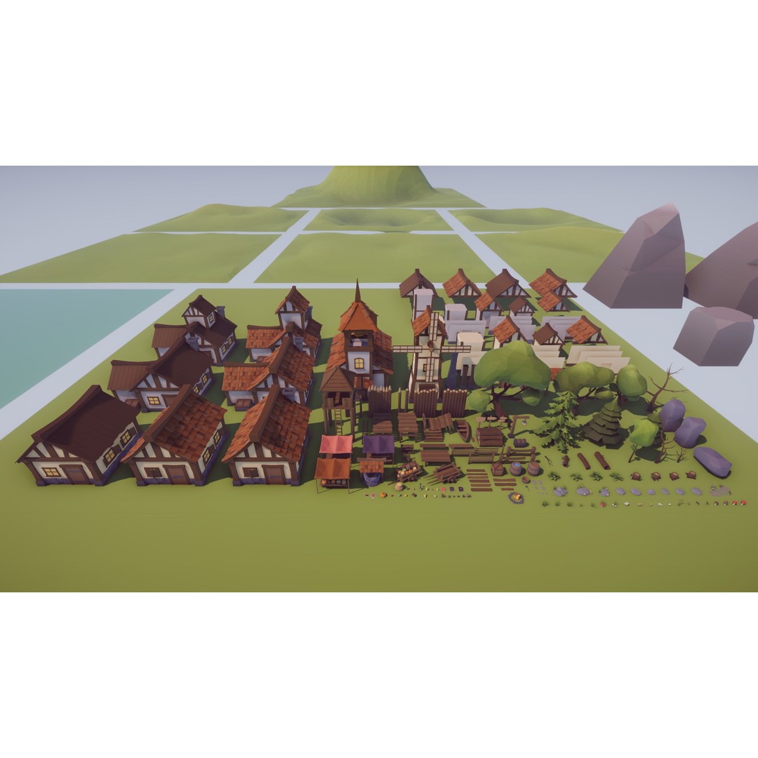 Medieval Village 3D Model – Low Poly Game Asset with 219 Prefabs - View 9