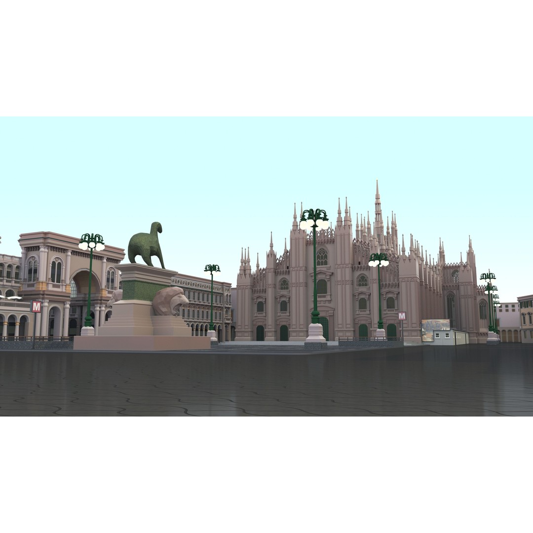 Duomo Milano 3D Model – Detailed Cathedral with Piazza and Archway - View 10