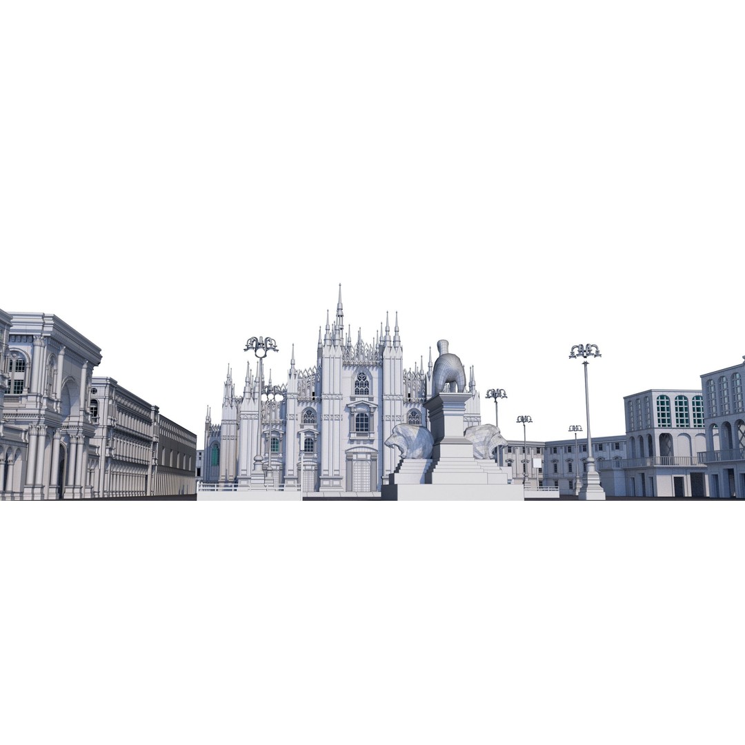Duomo Milano 3D Model – Detailed Cathedral with Piazza and Archway - View 11