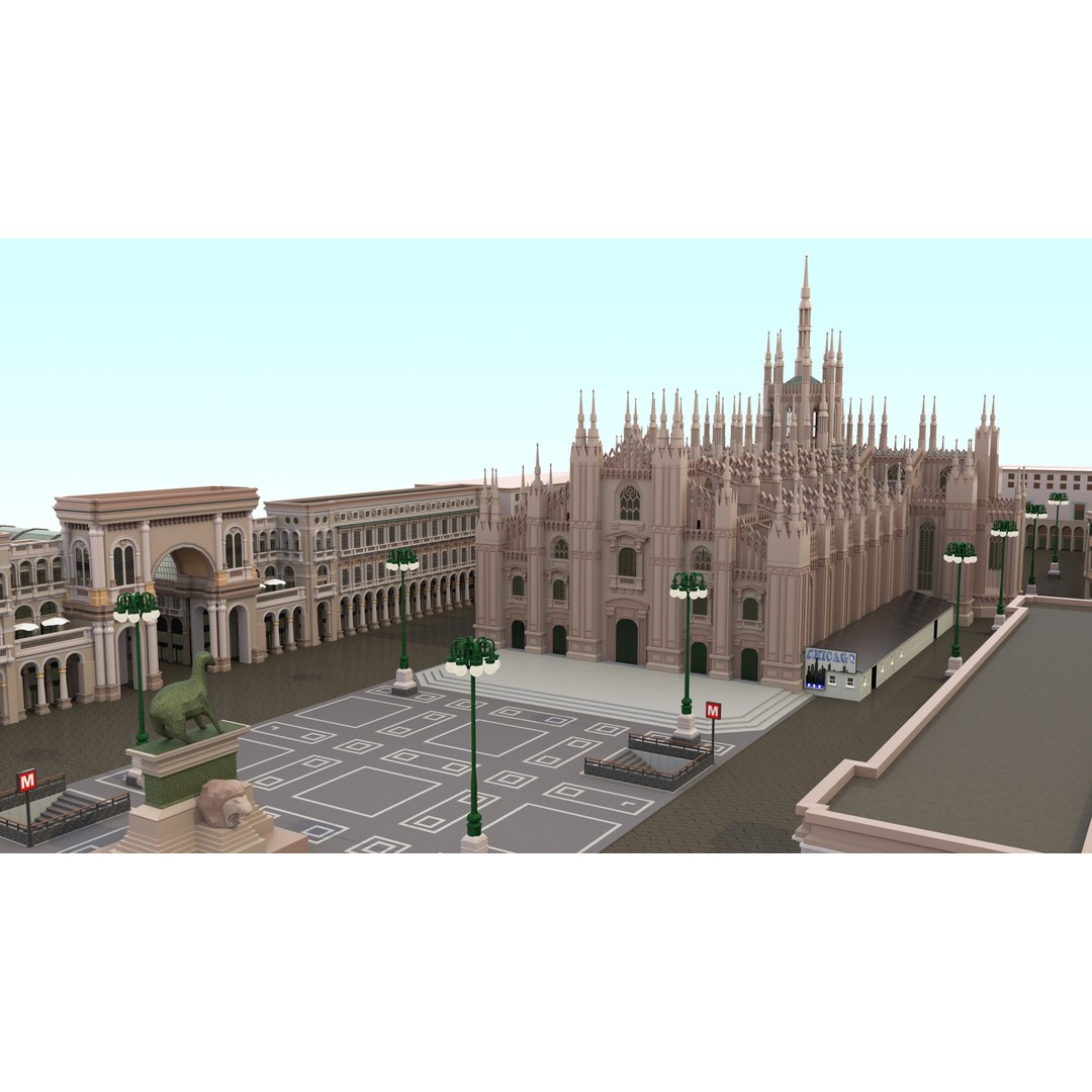 Duomo Milano 3D Model – Detailed Cathedral with Piazza and Archway - View 14