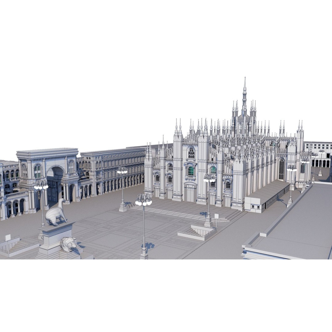 Duomo Milano 3D Model – Detailed Cathedral with Piazza and Archway - View 18