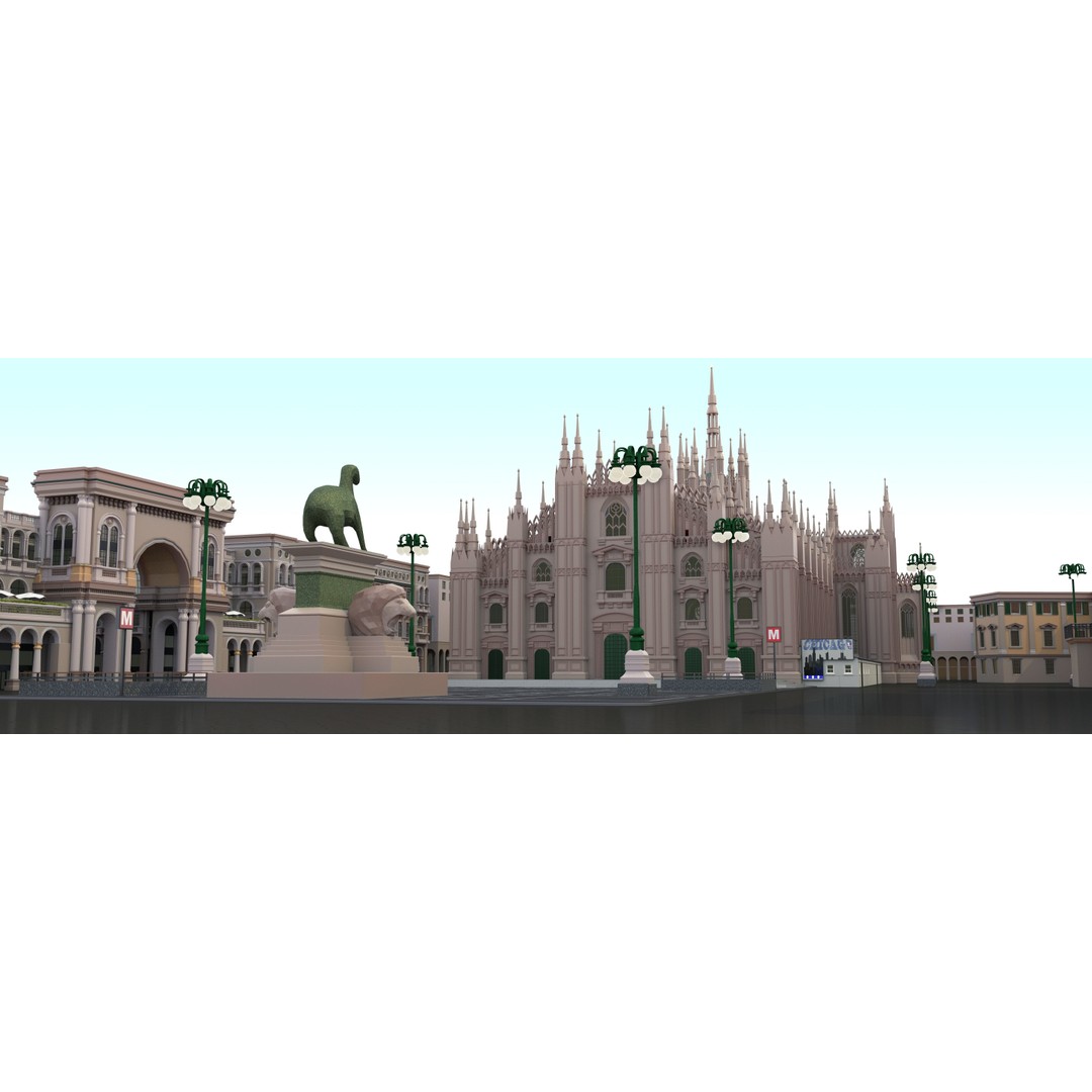 Duomo Milano 3D Model – Detailed Cathedral with Piazza and Archway - View 3