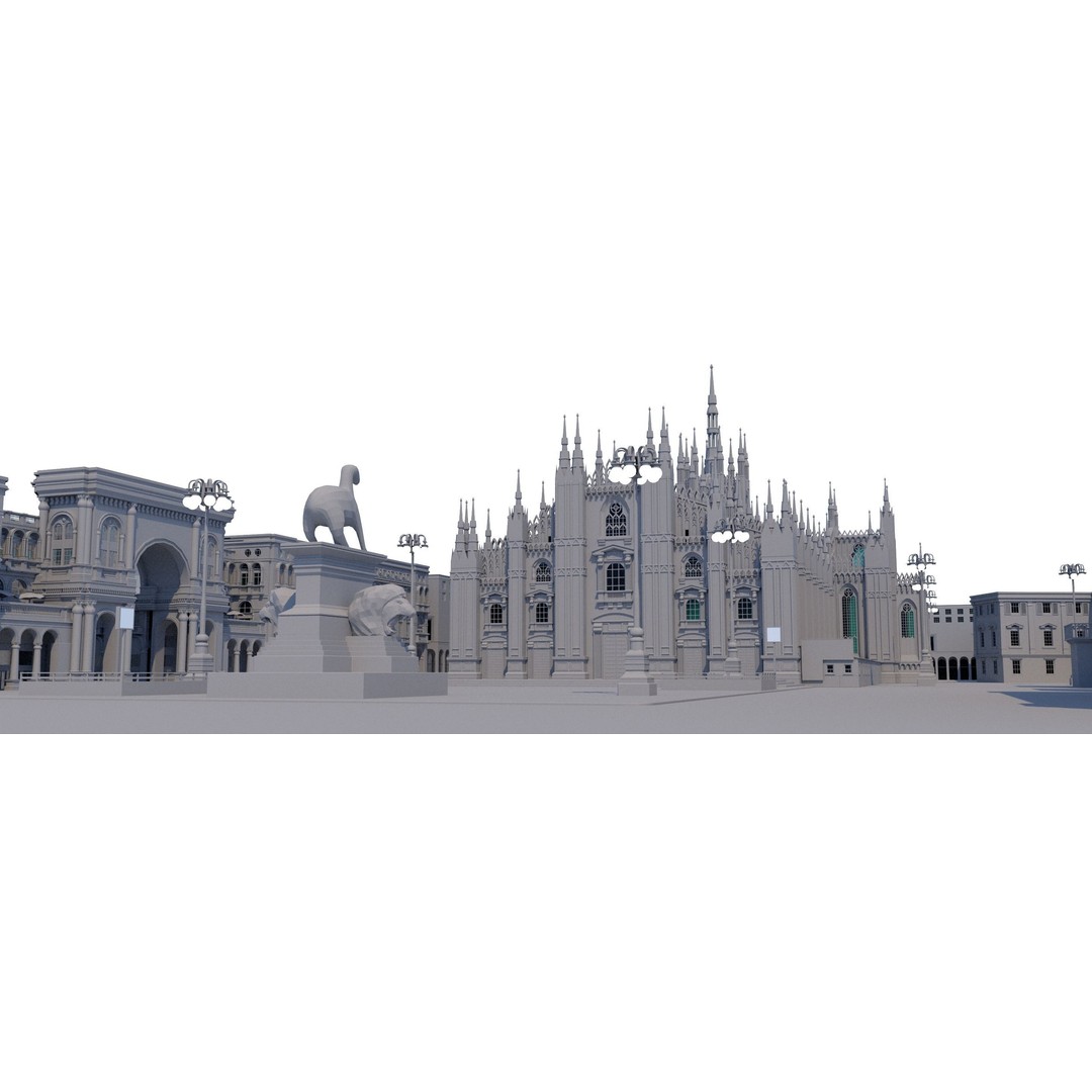 Duomo Milano 3D Model – Detailed Cathedral with Piazza and Archway - View 4