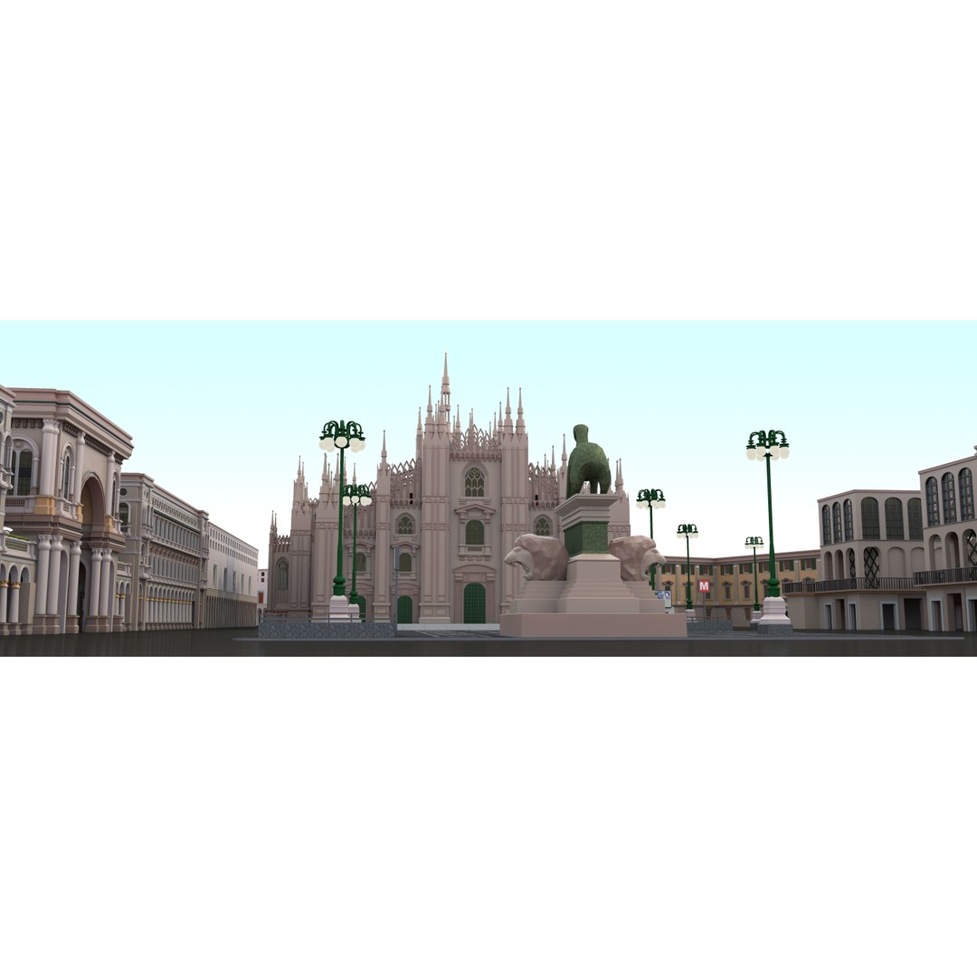 Duomo Milano 3D Model – Detailed Cathedral with Piazza and Archway - View 5