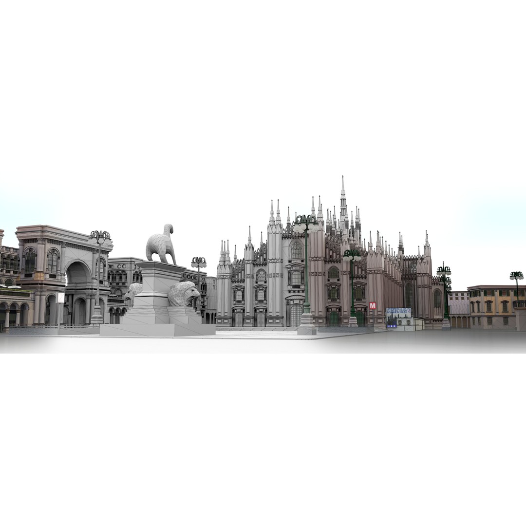 Duomo Milano 3D Model – Detailed Cathedral with Piazza and Archway - View 6