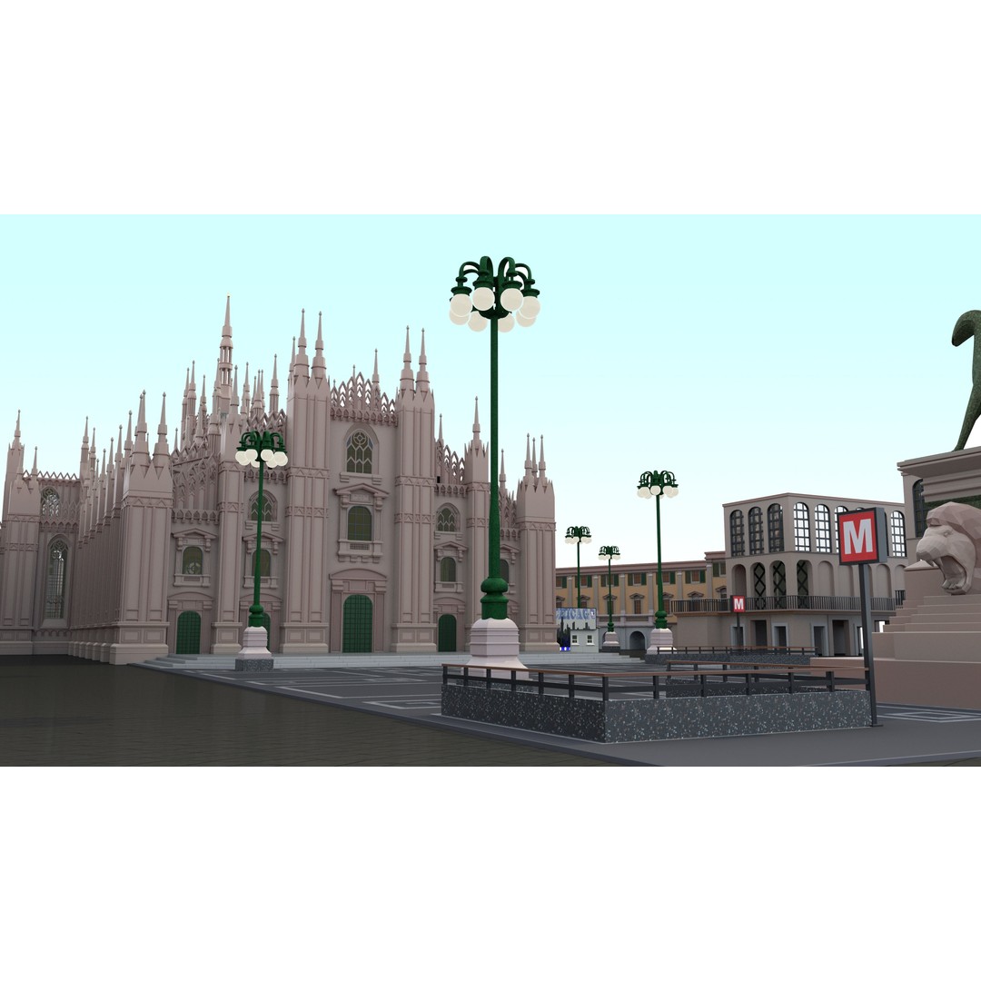 Duomo Milano 3D Model – Detailed Cathedral with Piazza and Archway - View 7