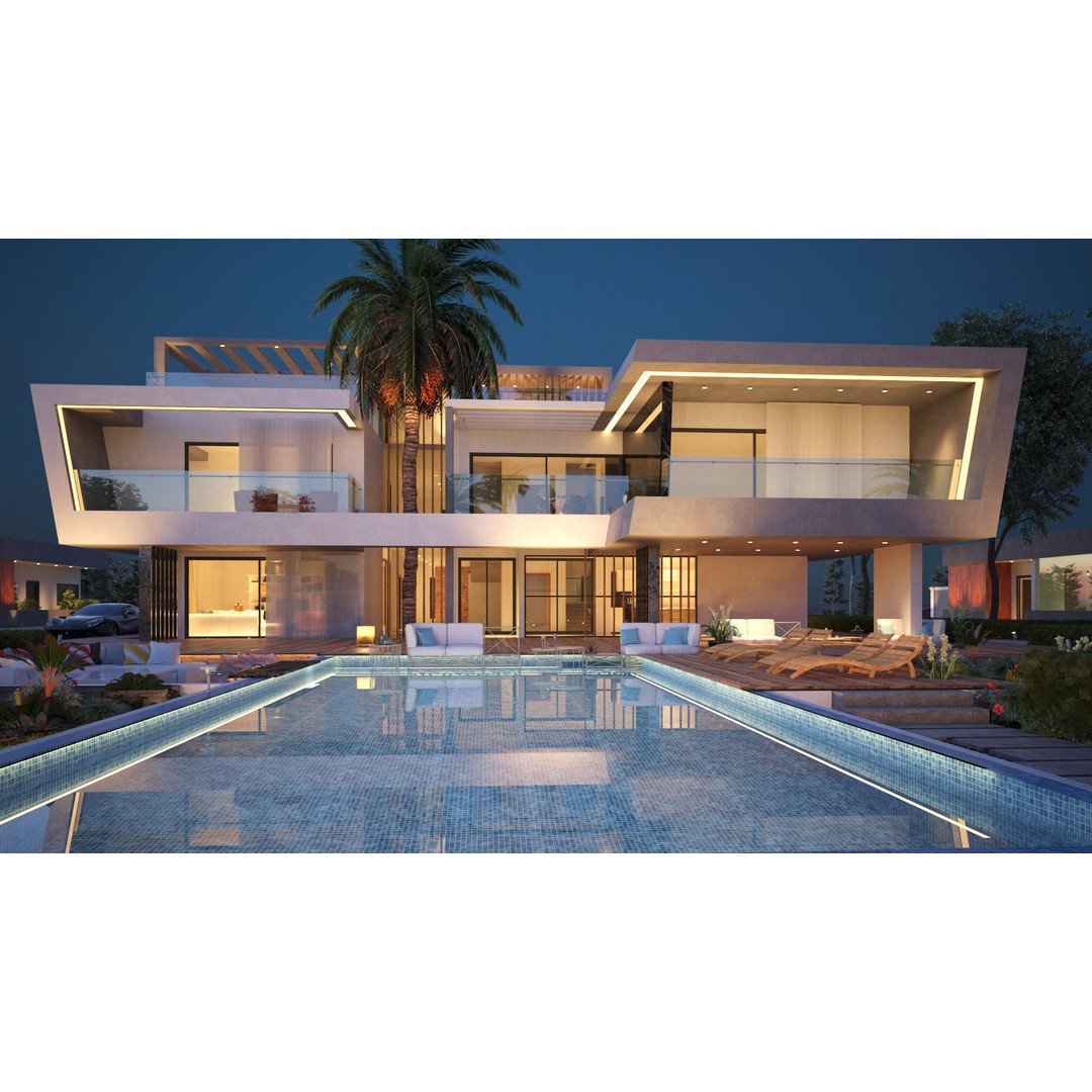 Modern House 3D Model – Realistic Villa in Forest Environment, FBX & OBJ - View 3