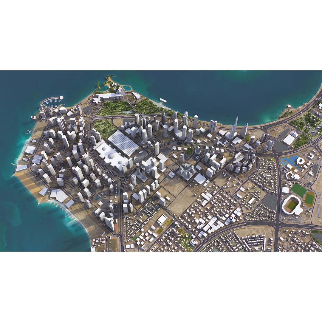 Qatar Cityscape 3D Model – Low Poly with High-Resolution Textures, FBX - View 11