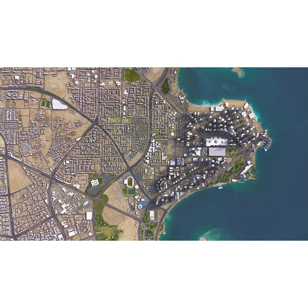Qatar Cityscape 3D Model – Low Poly with High-Resolution Textures, FBX - View 12