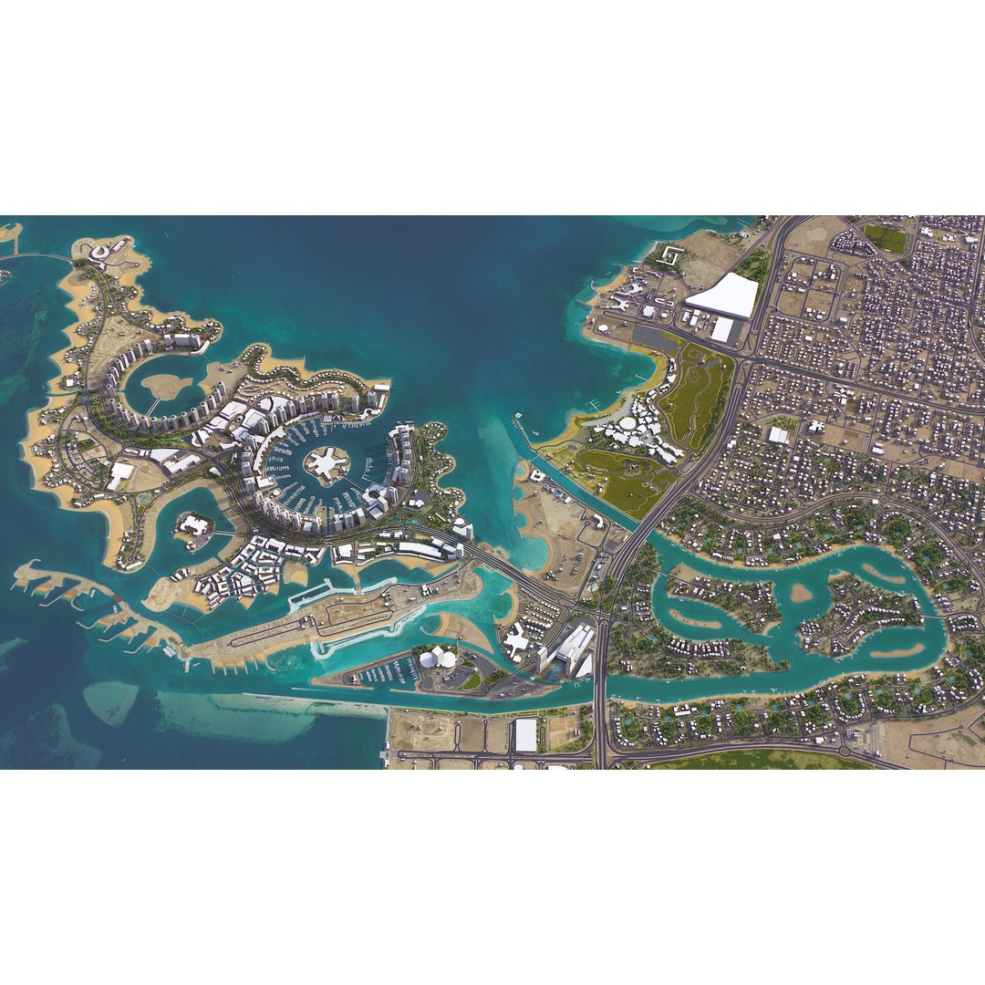 Qatar Cityscape 3D Model – Low Poly with High-Resolution Textures, FBX - View 13