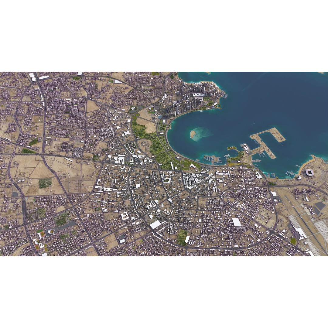 Qatar Cityscape 3D Model – Low Poly with High-Resolution Textures, FBX - View 14