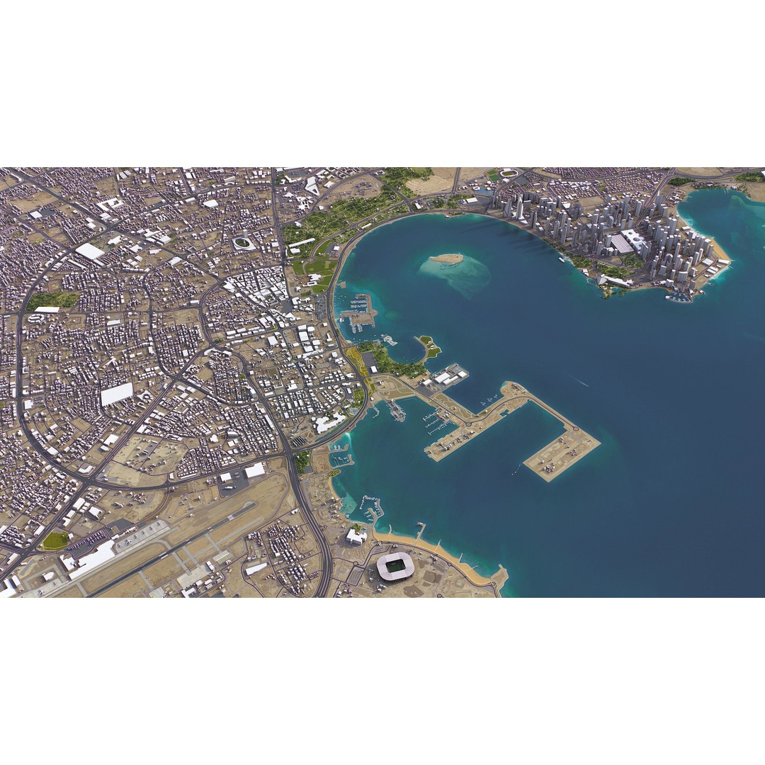 Qatar Cityscape 3D Model – Low Poly with High-Resolution Textures, FBX - View 15