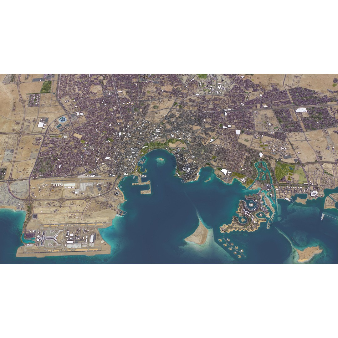Qatar Cityscape 3D Model – Low Poly with High-Resolution Textures, FBX - View 17