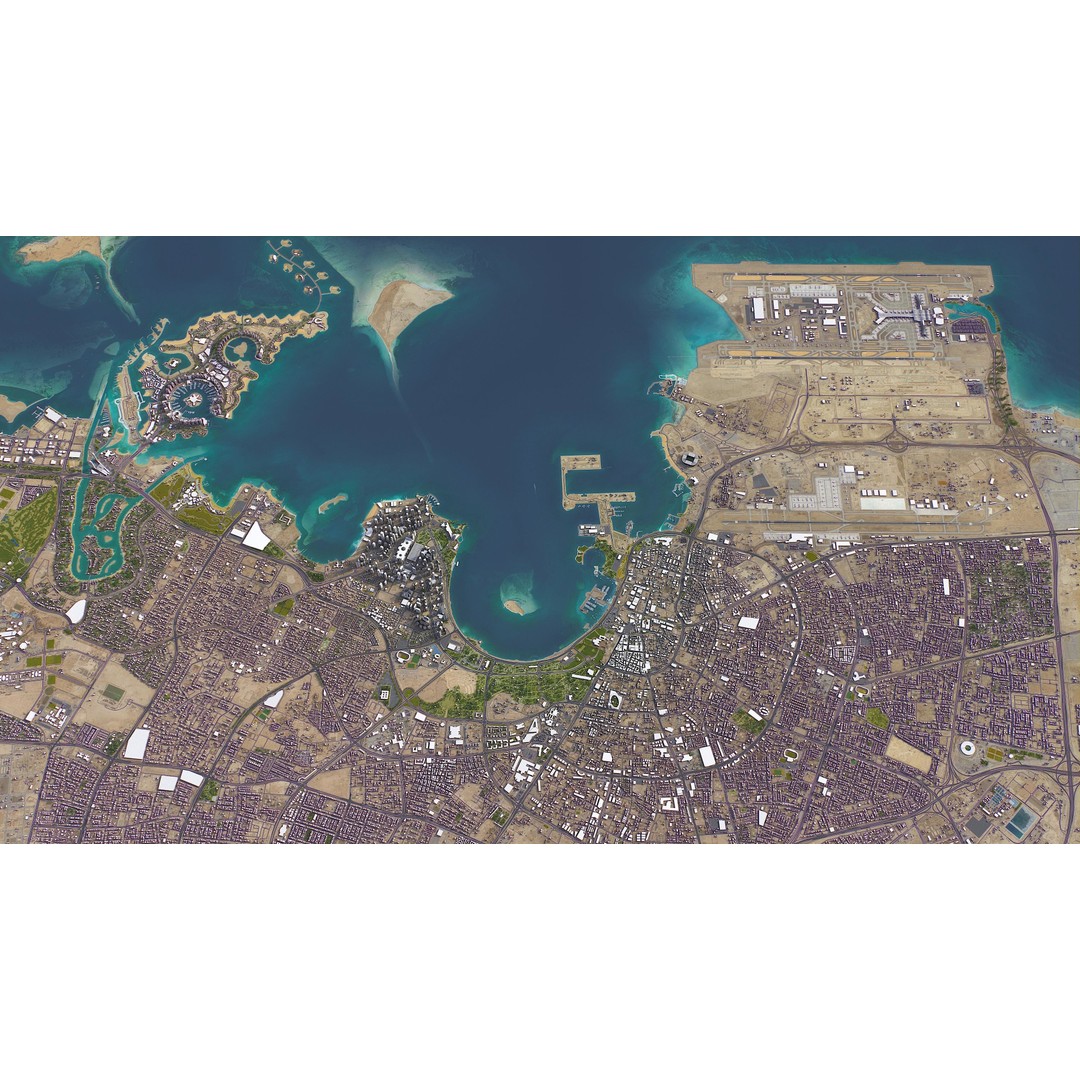 Qatar Cityscape 3D Model – Low Poly with High-Resolution Textures, FBX - View 18