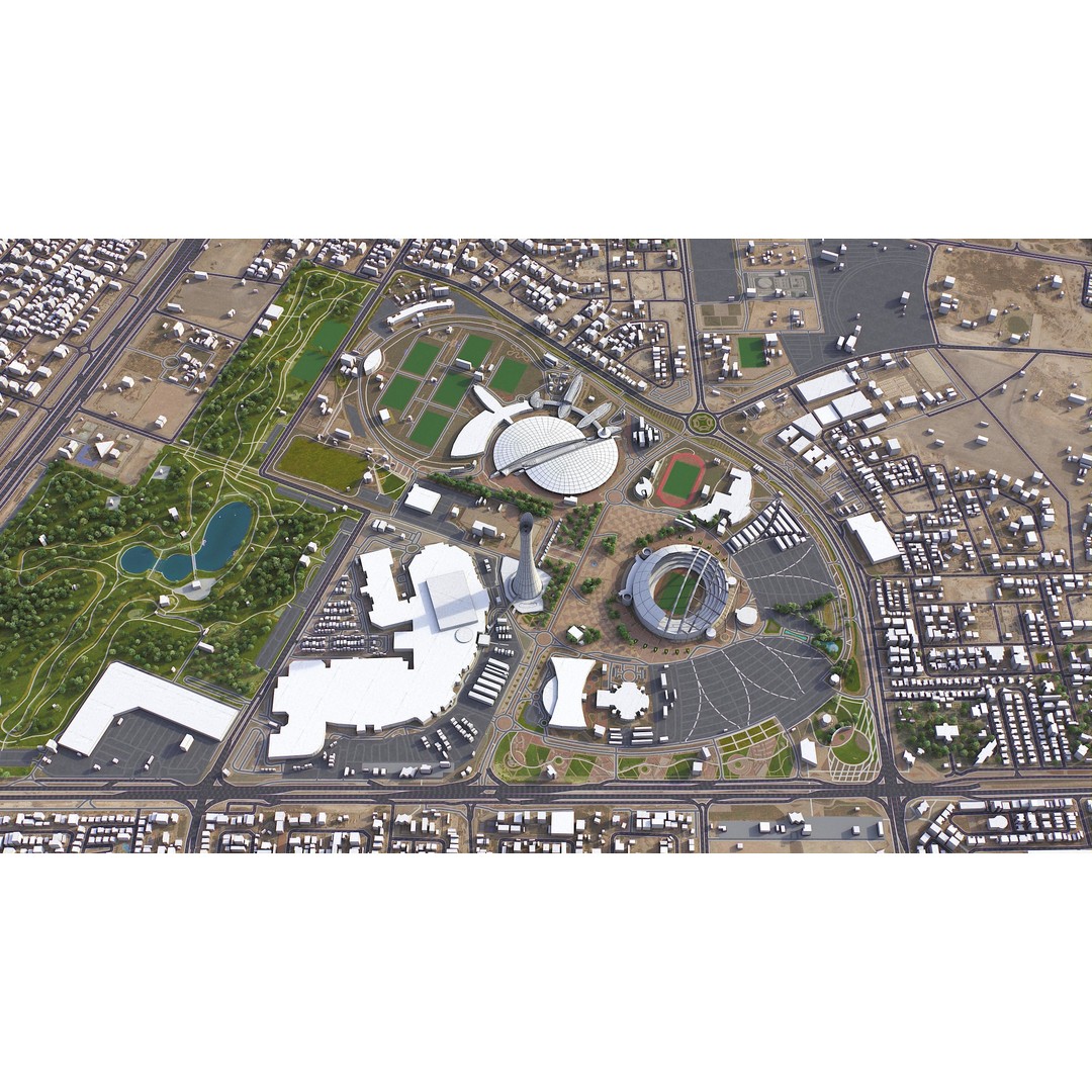 Qatar Cityscape 3D Model – Low Poly with High-Resolution Textures, FBX - View 19