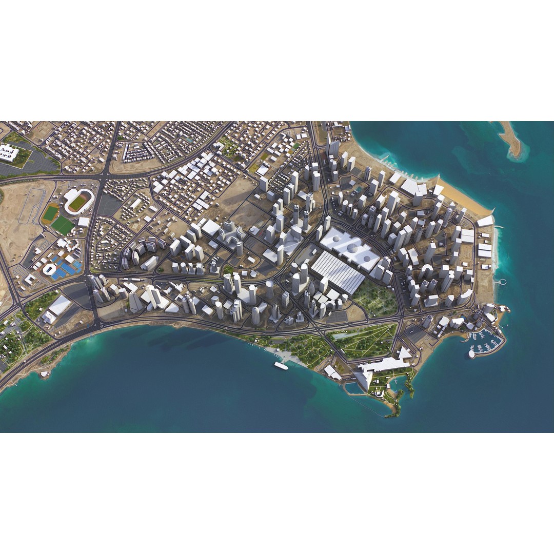 Qatar Cityscape 3D Model – Low Poly with High-Resolution Textures, FBX - View 3