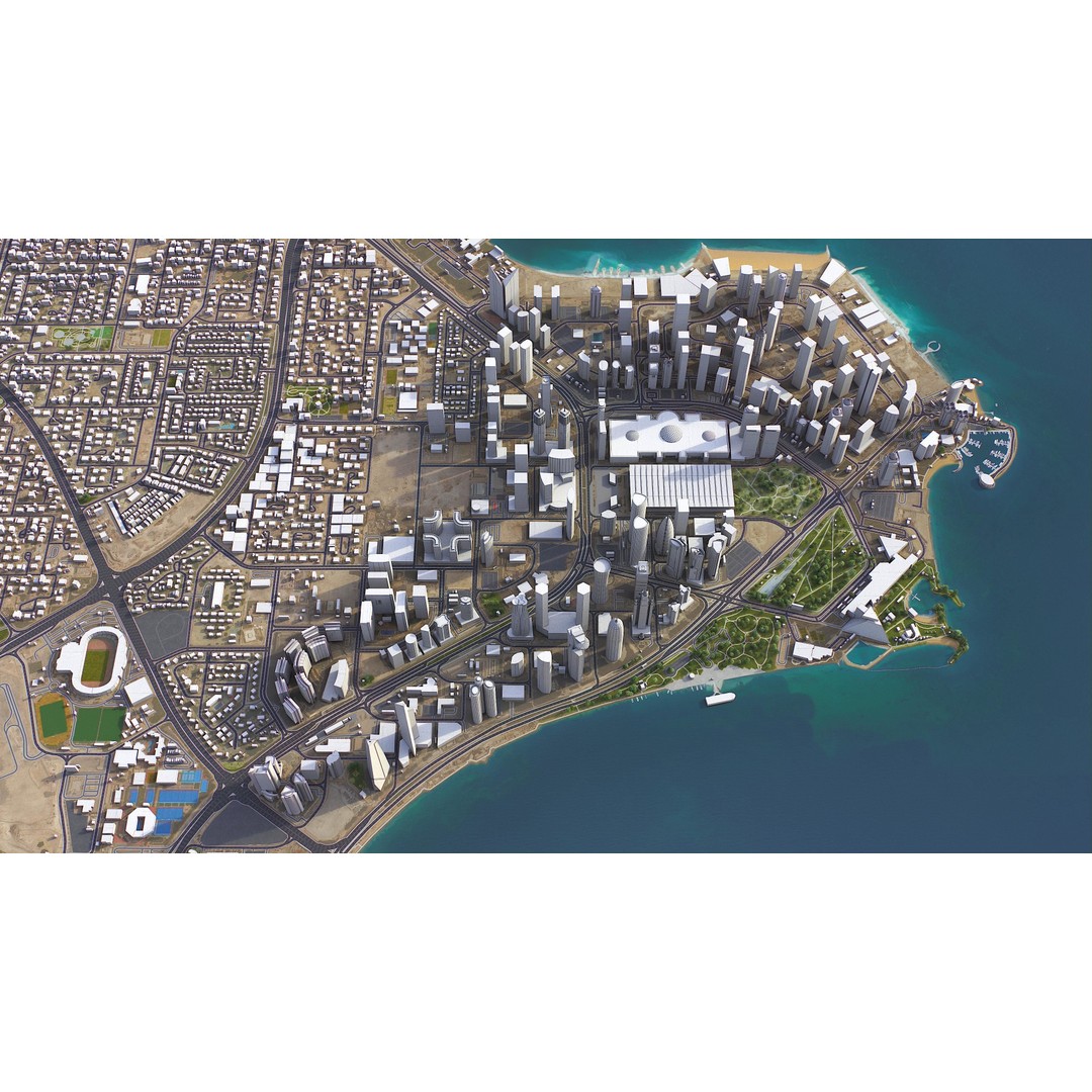 Qatar Cityscape 3D Model – Low Poly with High-Resolution Textures, FBX - View 4