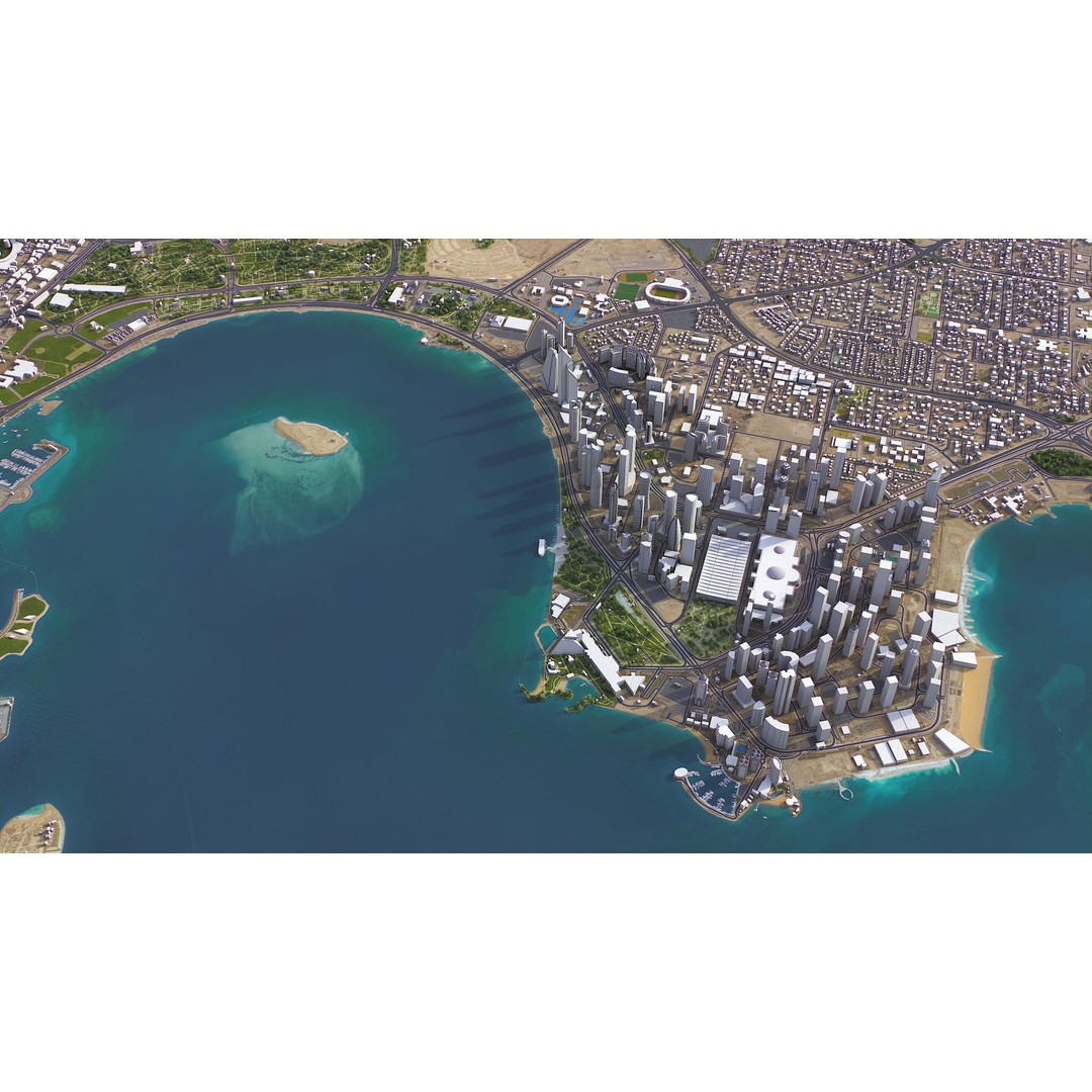 Qatar Cityscape 3D Model – Low Poly with High-Resolution Textures, FBX - View 5