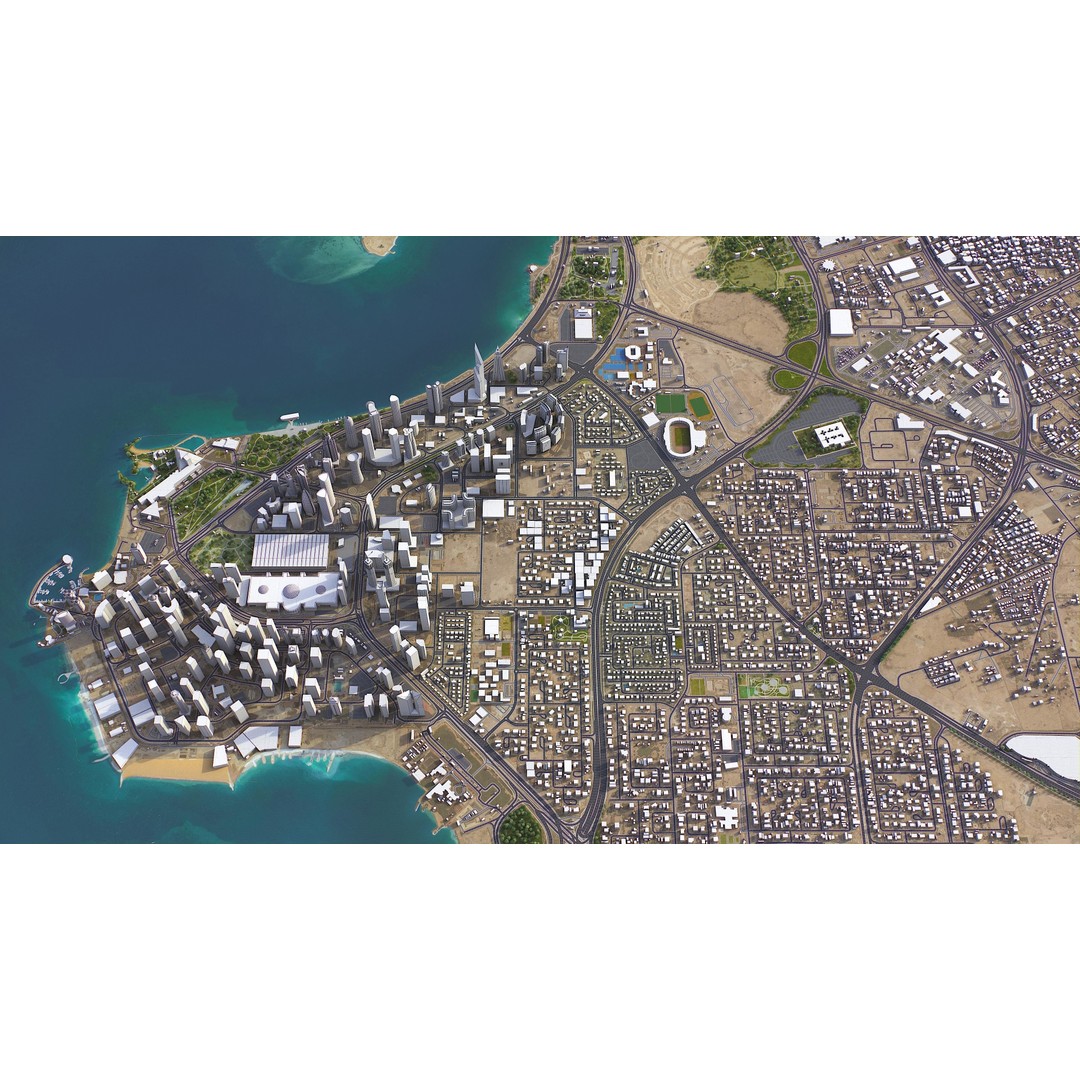 Qatar Cityscape 3D Model – Low Poly with High-Resolution Textures, FBX - View 6