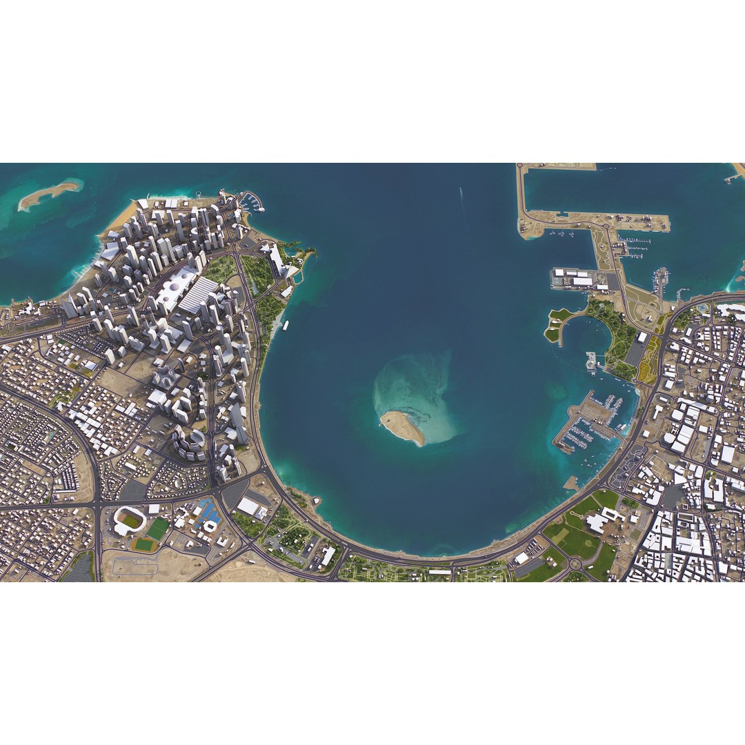 Qatar Cityscape 3D Model – Low Poly with High-Resolution Textures, FBX - View 7