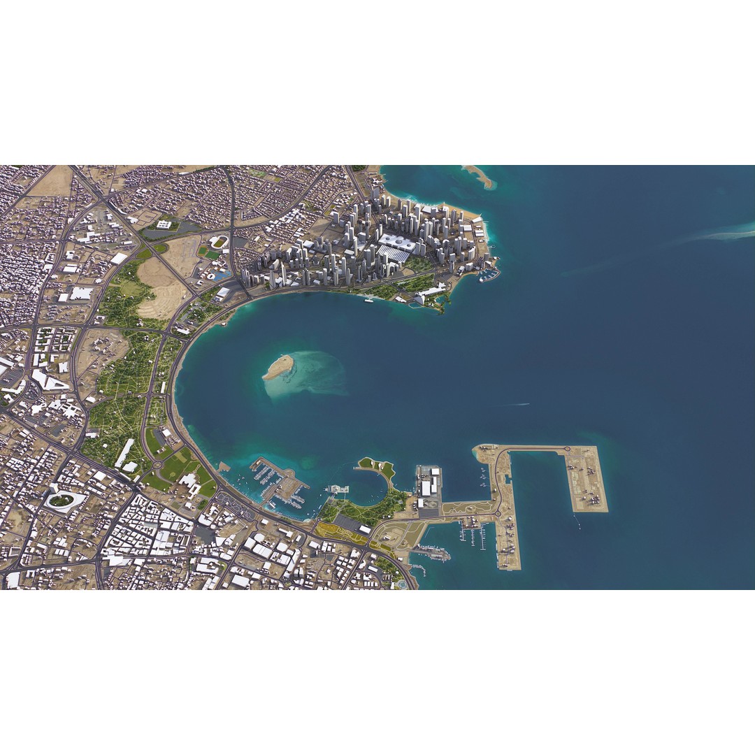 Qatar Cityscape 3D Model – Low Poly with High-Resolution Textures, FBX - View 9