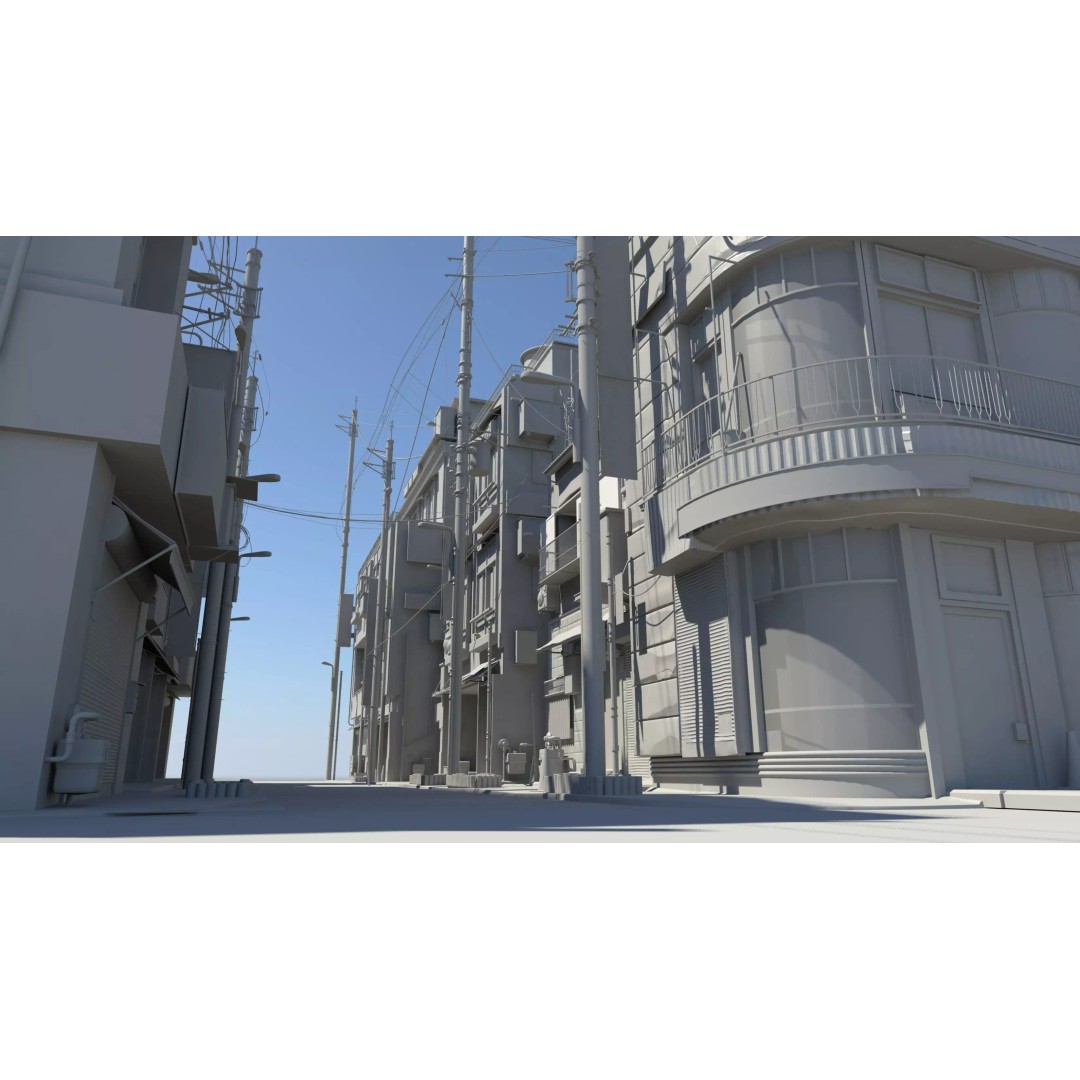 Japan Modern Street Scene 3D Model – Modular Buildings, FBX - View 2