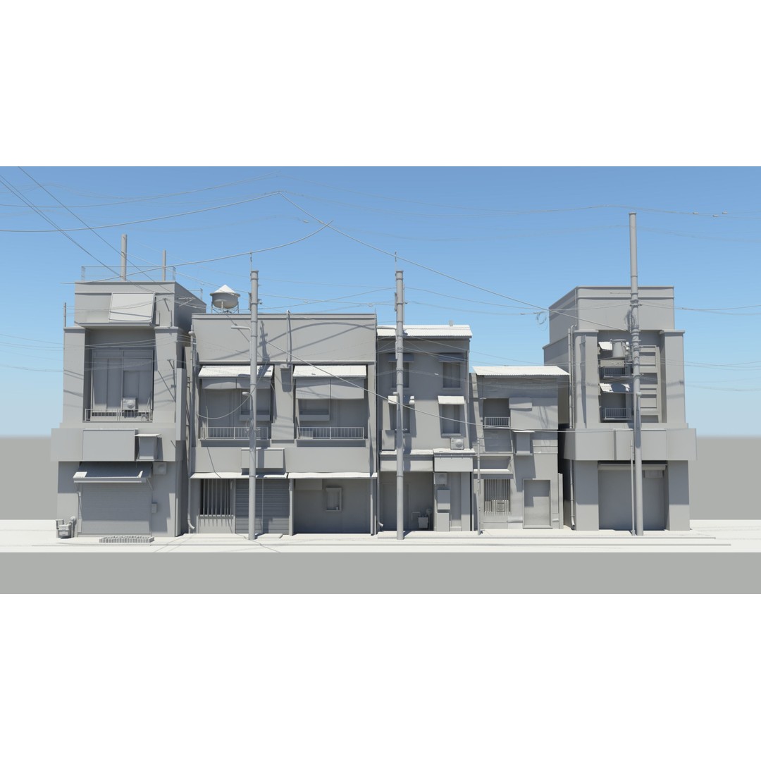 Japan Modern Street Scene 3D Model – Modular Buildings, FBX - View 3
