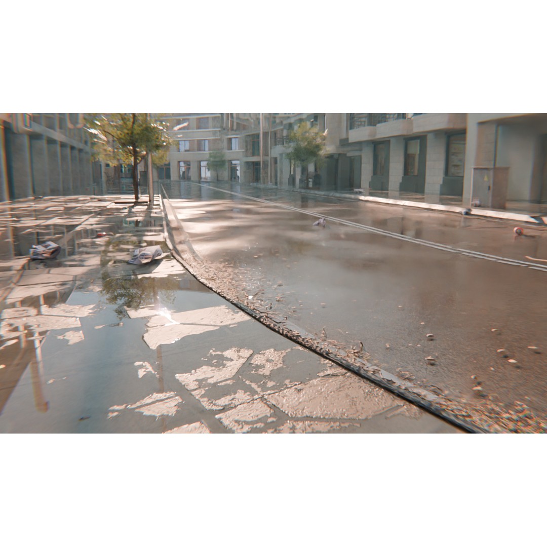 Realistic Urban City 3D Model – Morning Wet Street Scene, Blender & FBX - View 10