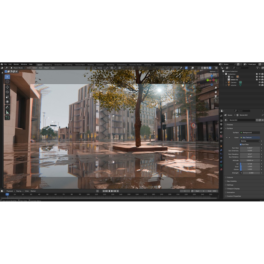 Realistic Urban City 3D Model – Morning Wet Street Scene, Blender & FBX - View 12