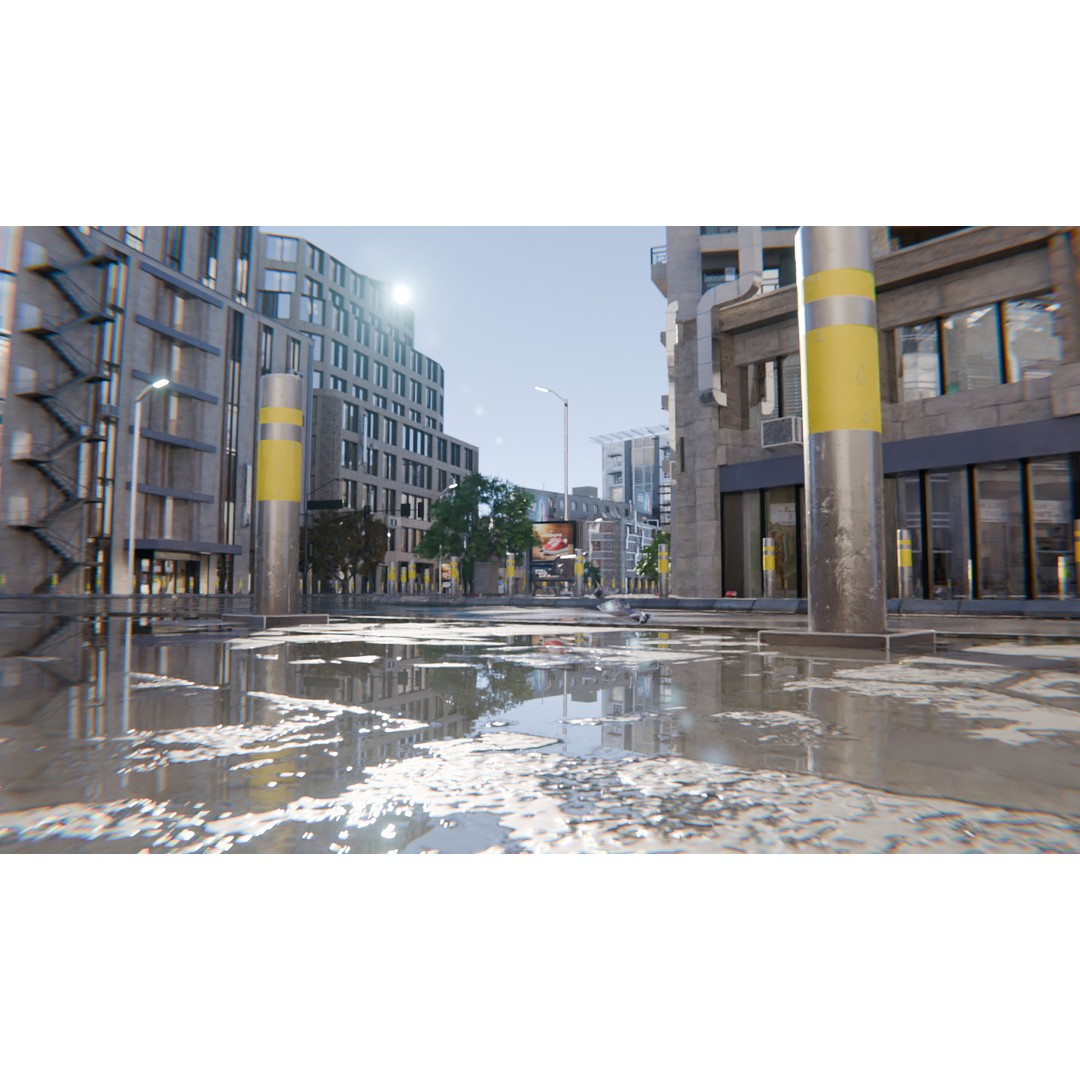 Realistic Urban City 3D Model – Morning Wet Street Scene, Blender & FBX - View 14