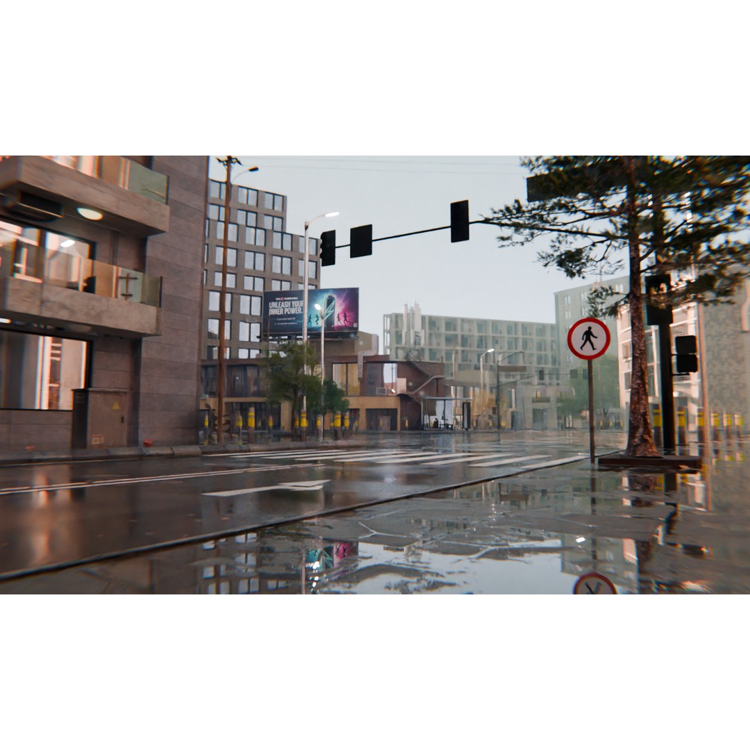 Realistic Urban City 3D Model – Morning Wet Street Scene, Blender & FBX - View 17