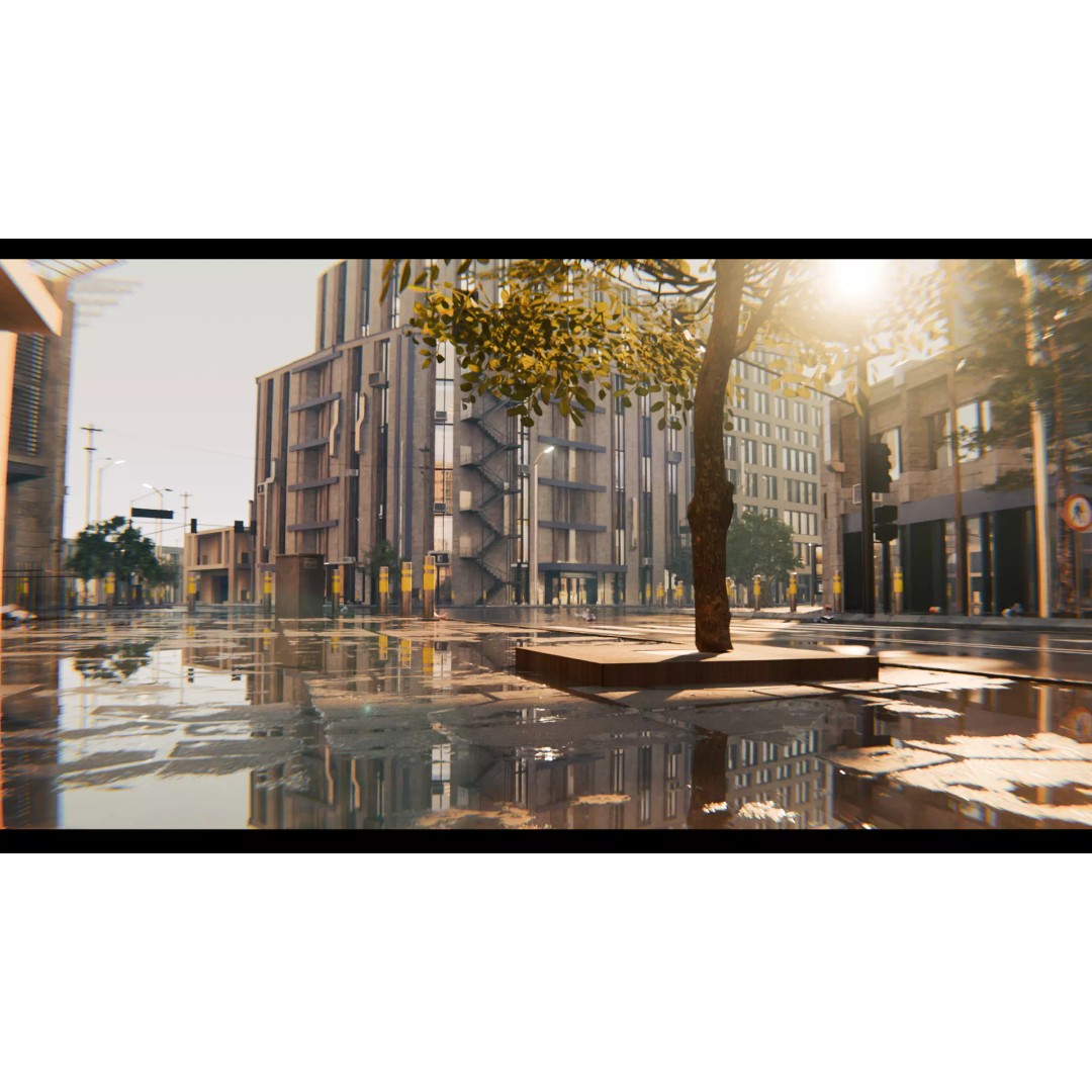 Realistic Urban City 3D Model – Morning Wet Street Scene, Blender & FBX - View 2