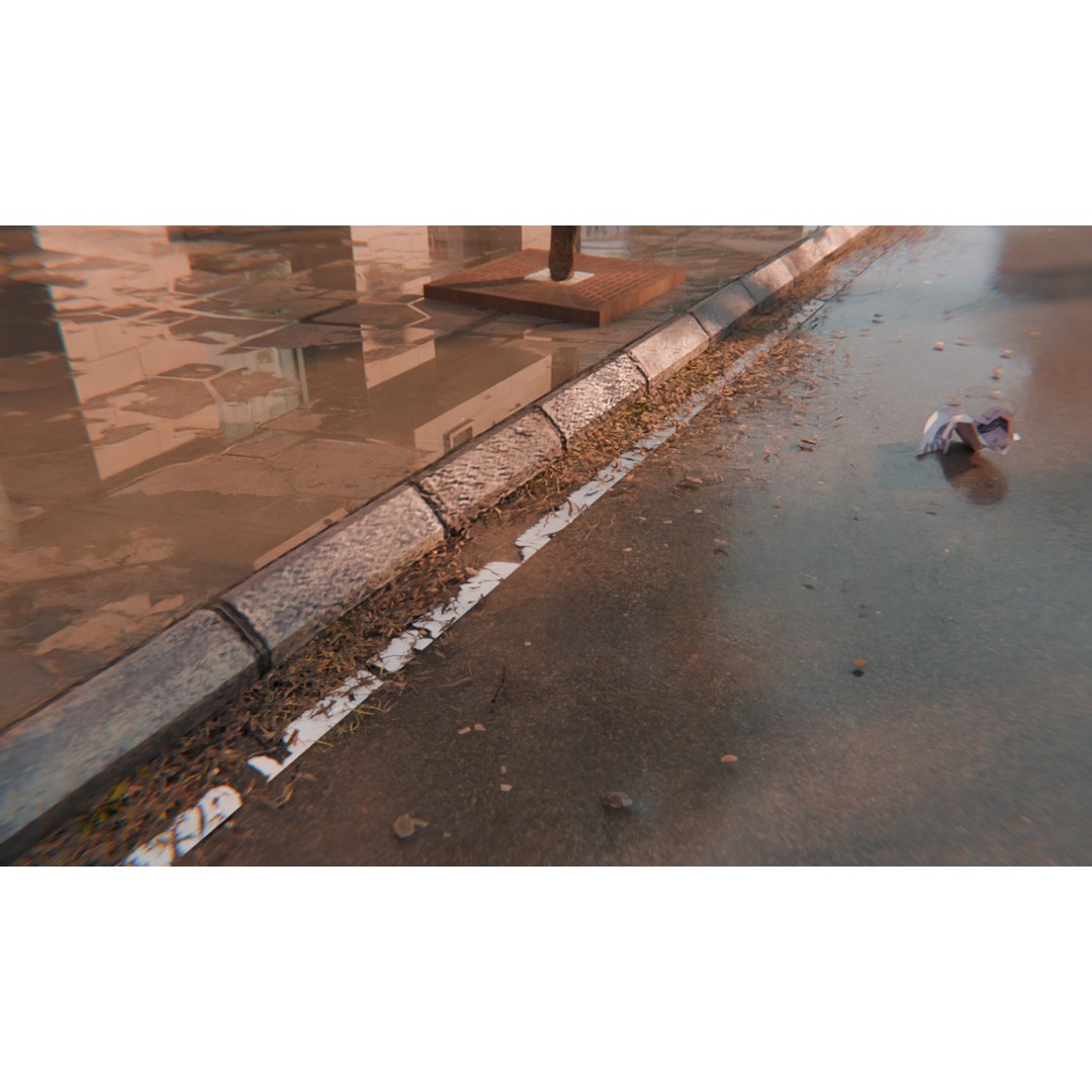 Realistic Urban City 3D Model – Morning Wet Street Scene, Blender & FBX - View 5