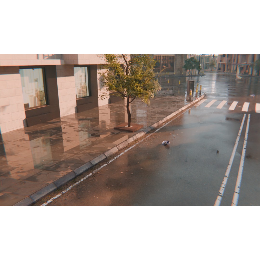 Realistic Urban City 3D Model – Morning Wet Street Scene, Blender & FBX - View 9