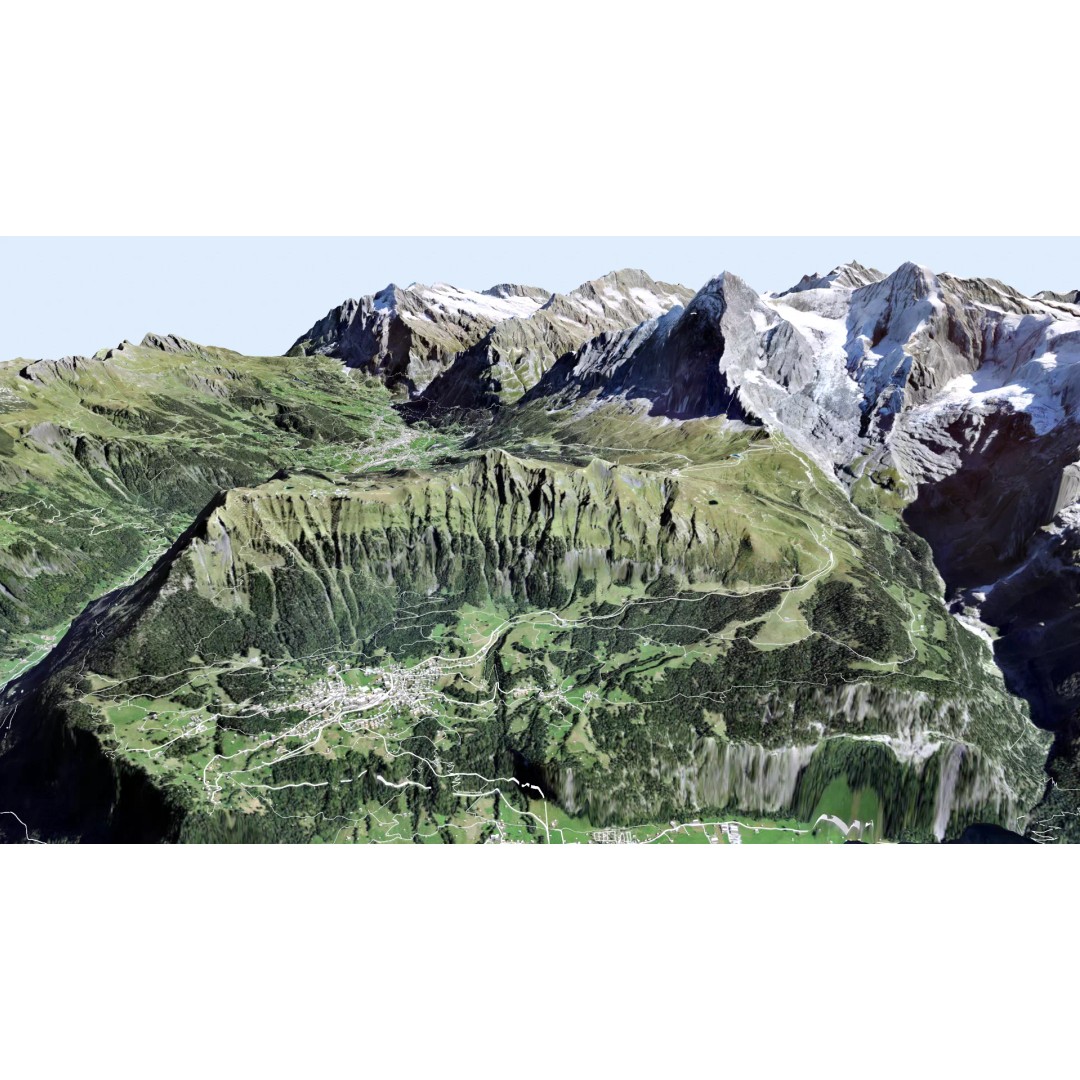 Grindelwald Mountain Landscape 3D Model – High Poly PBR Asset, FBX, OBJ - View 2