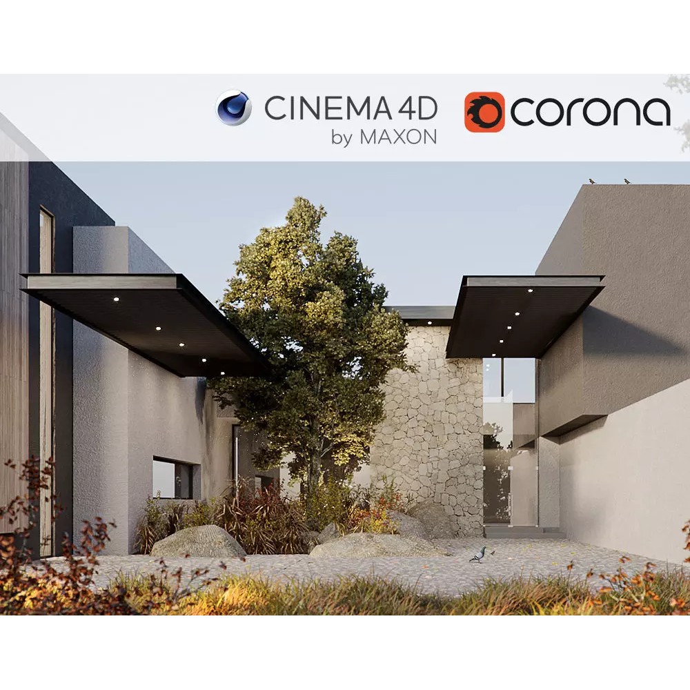 Architectural Office Entrance 3D Model – Cinema4D Scene Files, PBR Textures - View 2