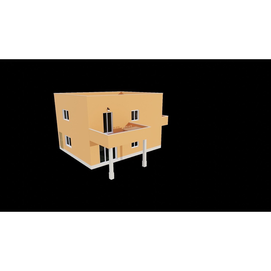 Classic House 3D Model – Low Poly Urban Design with Furniture - View 12
