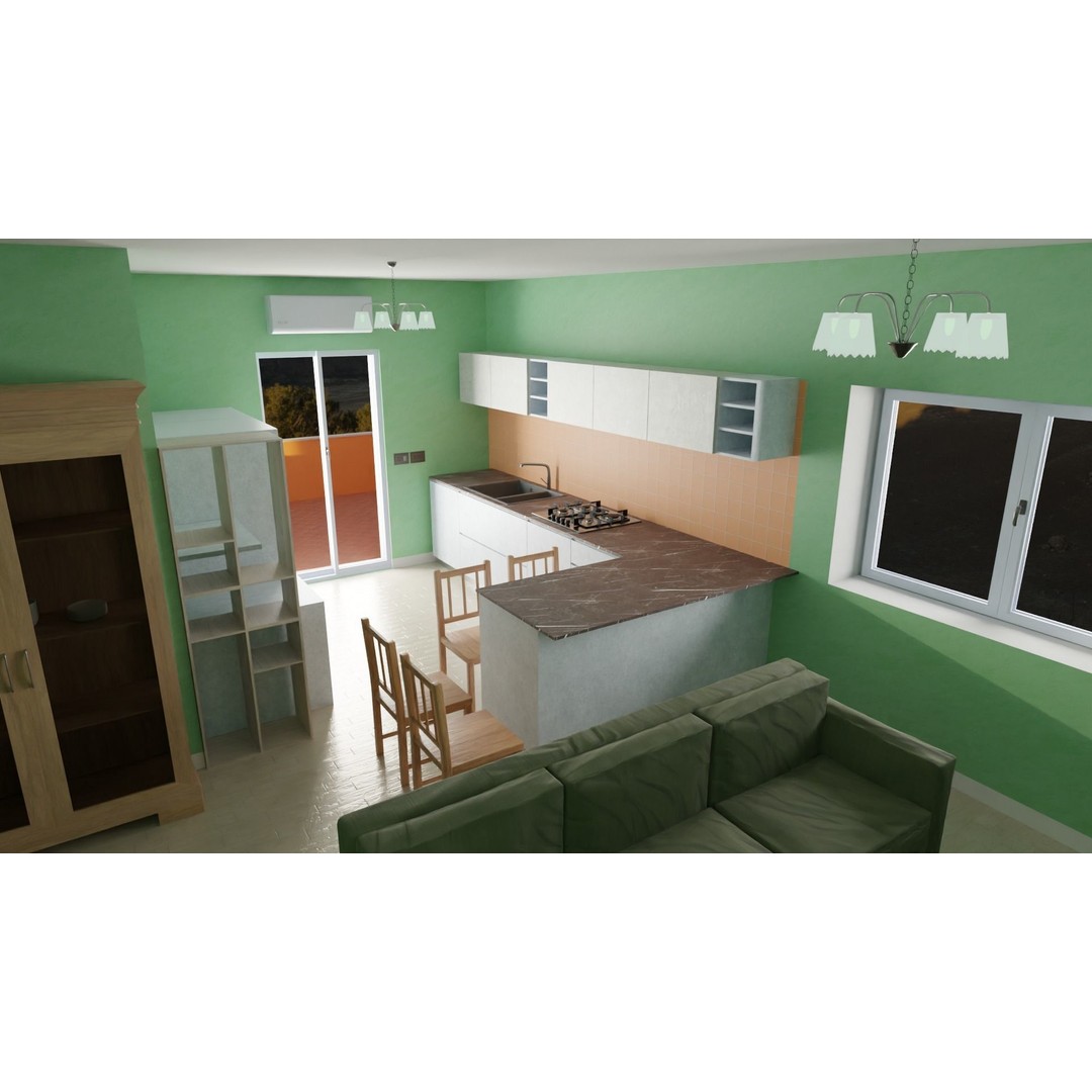 Classic House 3D Model – Low Poly Urban Design with Furniture - View 4